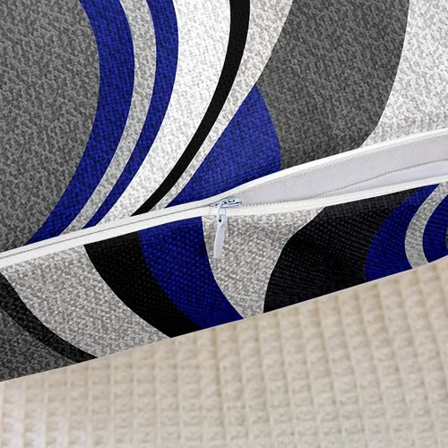 Miniatura 6 de Juego de 4 fundas de almohada geométricas reversibles para exteriores de 16 x 16 pulgadas, diseño geométrico de rayas azules, negras y grises, juego