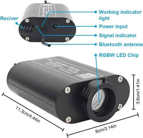 Miniatura 2 de CHINLY 16W 550pcs 13.1ft 0.03in Bluetooth APP/Remoto RGBW LED Fibra Óptica Estrella Luces de Techo Kit Adaptador+Encendedor de Cigarrillos