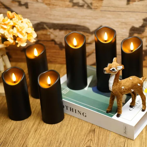 Miniatura 2 de kakoya Velas parpadeantes sin llama, velas LED acrílicas con control remoto y temporizador, juego de 9 unidades (negro)