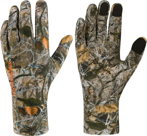 BASSDASH Guantes de caza de camuflaje para hombres UPF 50+ Guantes ligeros con pantalla táctil para pesca, senderismo y actividades al aire libre en