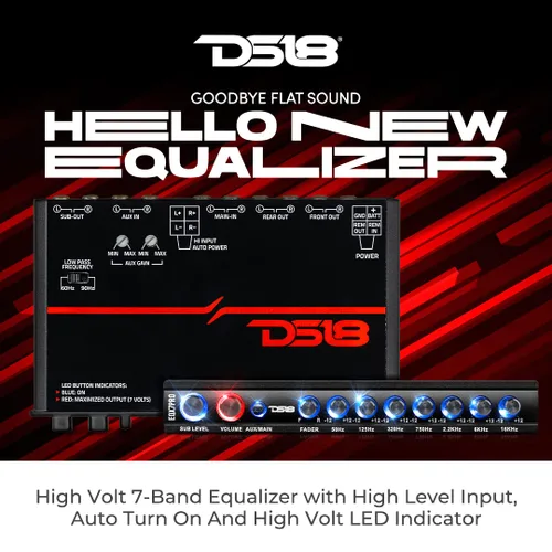 Miniatura 3 de DS18 EQX7PRO Ecualizador de 7 bandas de alto voltaje con entrada de alto nivel, encendido automático e indicador LED de alto voltaje