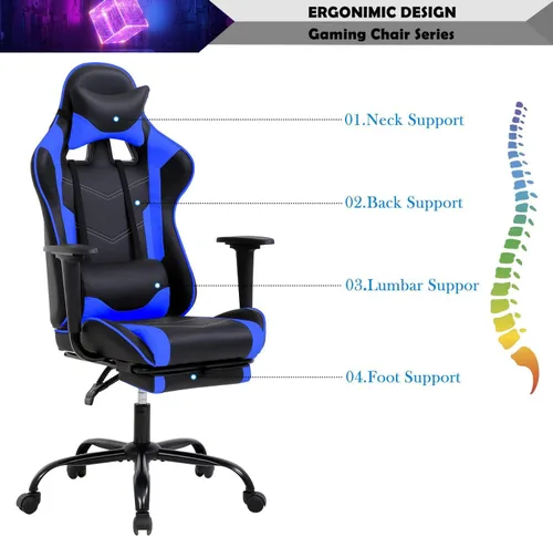 Miniatura 5 de Reposacabezas de soporte lumbar para computadora de PC, respaldo alto, para oficina, videojuegos, silla giratoria para niños o adultos, azul