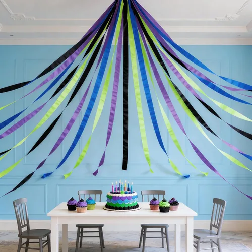 Miniatura 7 de Kit de serpentinas de papel crepé, 8 rollos de 656 pies, negro, morado, azul, verde, a granel para decoración de videojuegos, fiestas, cabina