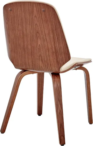 Miniatura 6 de Armen Living Brinley Mid Century - Silla auxiliar moderna de piel sintética color crema y madera de nogal para comedor, mesa de cocina, escritorio