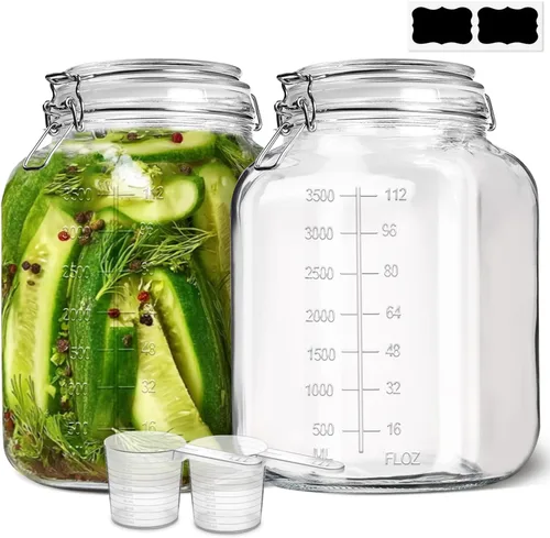 Miniatura 10 de ComSaf Tarros herméticos de vidrio con tapas de 0.6 galones, juego de 3, recipiente de almacenamiento de alimentos cuadrado con sello