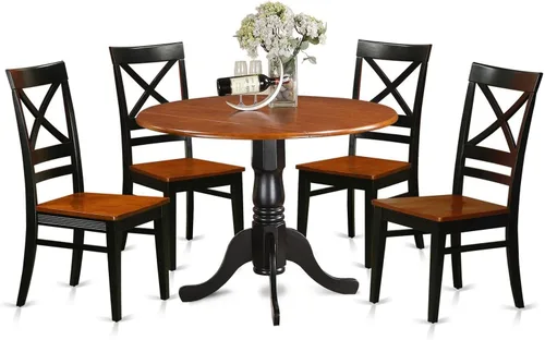 Miniatura 9 de East West Furniture DLQU3-BCH-W - Juego de comedor de 3 piezas que contiene una mesa de comedor redonda con gotas y 2 sillas de cocina, 42 x 42