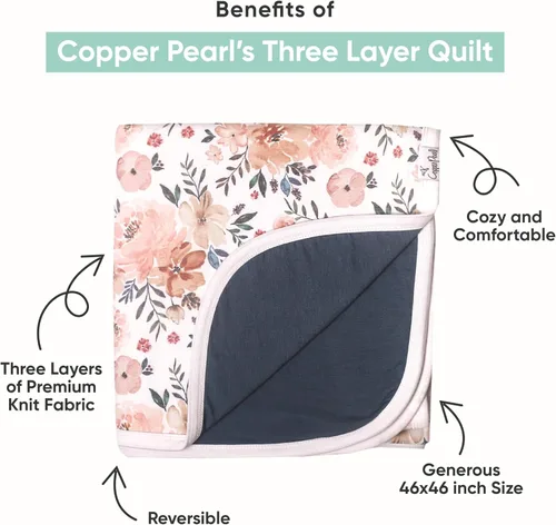 Miniatura 2 de Copper Pearl Manta de bebé de tres capas: edredones suaves para bebés para niños y niñas, transpirable, acogedora, manta para niños pequeños