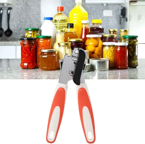 Miniatura 5 de Fdit Abrelatas multifunción naranja y negro, de acero inoxidable, manual de seguridad, abrelatas de lata, de mano, prácticos, utensilios de cocina