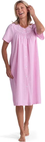 Miniatura 9 de Miss Elaine Bata corta de seersucker para mujer, cierre de broches frontal y mangas cortas, dos bolsillos delanteros, ropa de dormir y ropa
