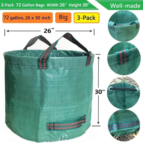 Miniatura 4 de Paquete de 3 bolsas profesionales grandes de 72 galones para jardín (26 pulgadas de alto, 30 pulgadas) reutilizables con guantes de jardinería