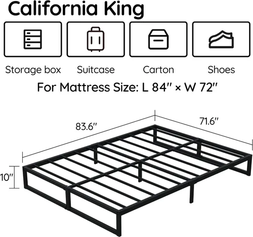 Miniatura 2 de Richwanone Base de cama individual de 5 pulgadas, base de colchón de plataforma metálica con soporte de listones de acero, no necesita somier, fácil
