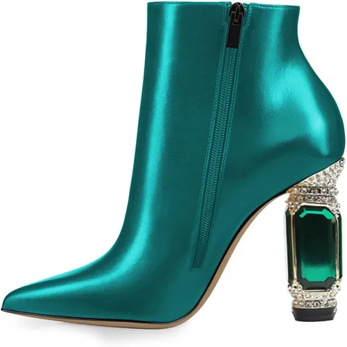 Miniatura 72 de FSJ Botas de tacón alto con punta puntiaguda para mujer, con tacón alto, con cremallera lateral brillante, estilo casual, para uso diario, zapatos