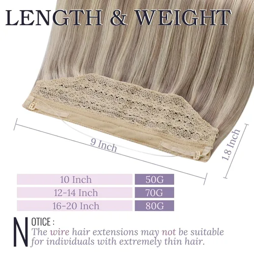 Miniatura 3 de Fshine - Extensiones de cabello con hilo invisible de 12 pulgadas, color rubio ceniza con reflejos de rubio decolorado, pieza de cabello humano real