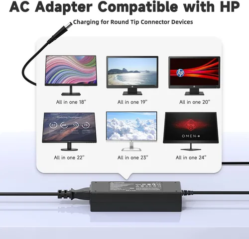 Miniatura 3 de Cable de alimentación de 90 W y 65 W compatible con HP Pavilion todo en uno de 18 pulgadas, 19 pulgadas, 20 pulgadas, 21 pulgadas, 22 pulgadas, 23