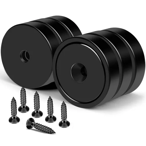 Miniatura 18 de MIKEDE Imanes fuertes con agujeros, 110 libras + imanes de neodimio fuertes con tornillos inoxidables para montaje en pared, imán de base redonda