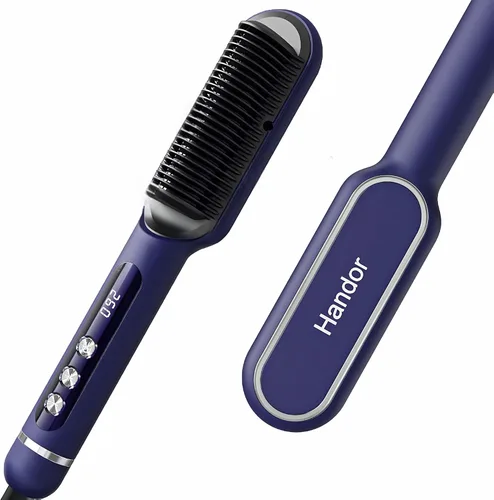 Cepillo alisador de cabello iónico mejorado, peine alisador para mujeres con 9 ajustes de temperatura, pantalla LED, calentamiento rápido