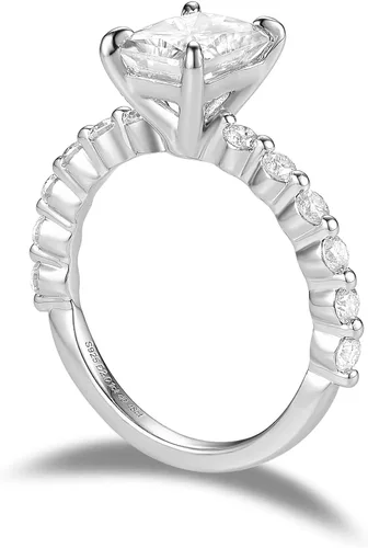 Miniatura 2 de DovEggs Center 2ct 6X8mm G-H-I Color Radiant Cut Moissanite Engagement Ring Solitaire with Accents 14K Gold Quality Silver Engagement Ring for Women