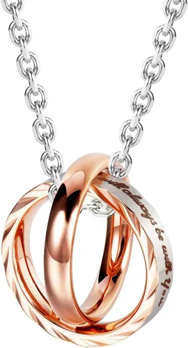 Miniatura 4 de Urban Jewelry Collar con colgante de doble anillo grabado para parejas para él y para ella