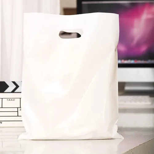 Miniatura 4 de ysmile Bolsa de plástico para compras para pequeñas empresas, bolsa de polietileno para mercancías con asa troquelada de gran tamaño 11.8x15.8