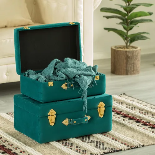 Miniatura 2 de Vintiquewise Juego de 2 maletas decorativas de terciopelo copetudo, color verde