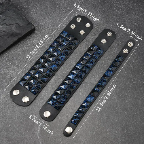 Miniatura 2 de 3 pulseras punk, pulseras de cuero con tachuelas, pulsera emo, pulseras góticas ajustables para hombres y mujeres