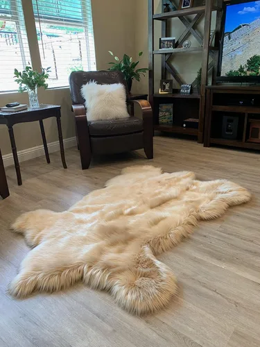 Miniatura 3 de LAMBZY - Alfombra de piel de oveja sintética súper suave hipoalergénica sedosa, estilo peluche de oso, para sala de estar, habitación de niños, sofá