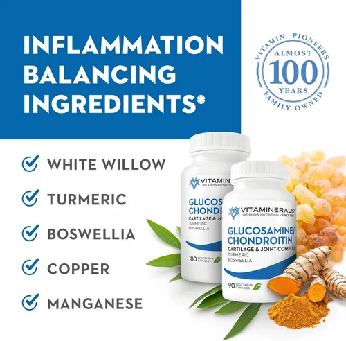 Miniatura 4 de Vitaminerals® 128 Glucosamina Joint Support Complejo de glucosamina-condroitina Cápsulas vegetales (180 unidades)