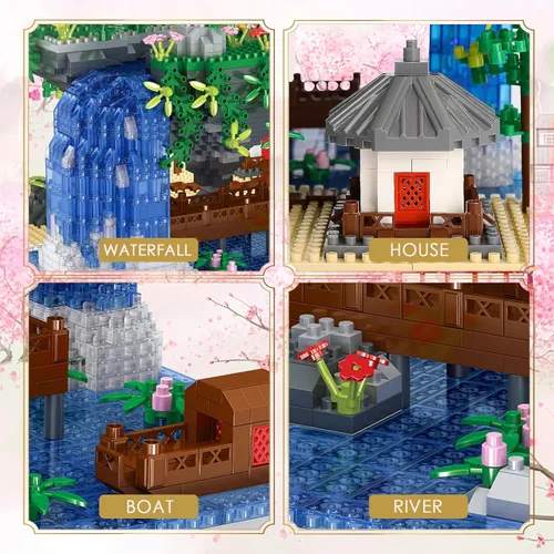 Miniatura 4 de Kitoyz Juego de construcción de árbol bonsái de flor de cerezo, juego de microbloques de construcción de arquitectura china de flor de durazno, kit