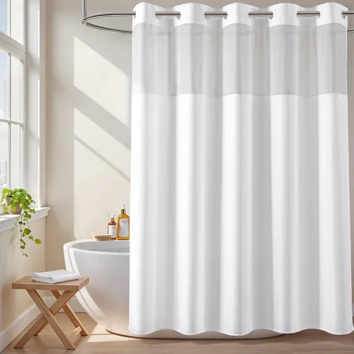 Miniatura 10 de River Dream Cortina de ducha o forro sin gancho con ventana transparente, no incluye forro ni necesario, repelente al agua, lavable a máquina Beige