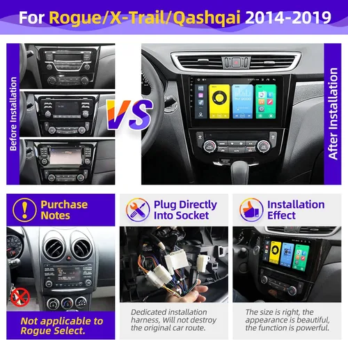 Miniatura 6 de Radio de coche Android compatible con Android Auto Carplay inalámbrico para Nissan Rogue X-Trail Qashqai 2014-2018 8core 1280X720 pantalla táctil