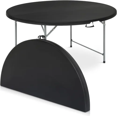 Miniatura 13 de Magshion Mesa plegable redonda de 48 pulgadas, mesa de plástico plegable de 4 pies con asa de transporte para exteriores, boda, fiesta, evento, Negro