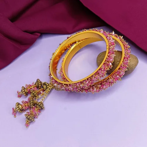 Miniatura 2 de Efulgenz Pulsera de cuentas india con dijes de borla colgantes, joyería de novia para mujer