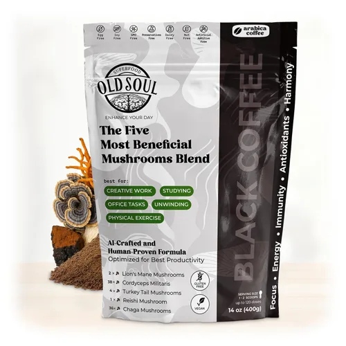 Miniatura 13 de OldSoul Superfood - Mezcla de café negro de hongos Café arábica Aproximadamente 70 dosis Energía, enfoque, inmunidad (14 onzas (paquete de 1)
