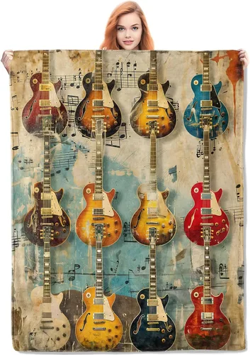 Manta de música de guitarra vintage, regalos para mujeres, manta de franela de músico, manta suave y cálida para cama, sofá, hogar, viajes,