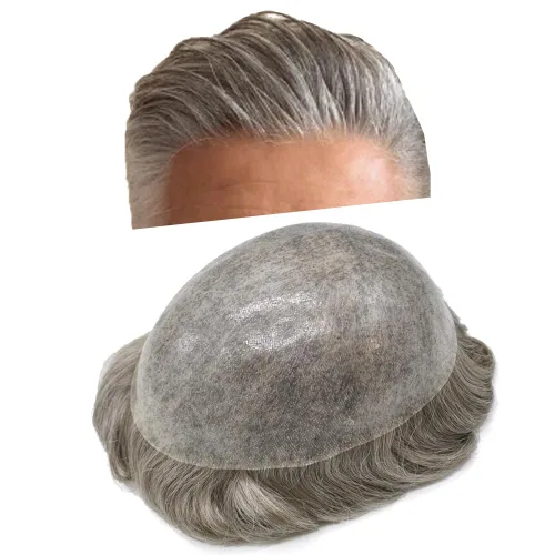 Miniatura 114 de Toupee para hombres Sistema de reemplazo de cabello humano real duradero invisible para hombre Toupee Hair Piece para hombres Poly Men Sistema
