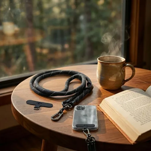 Miniatura 4 de Cordón cruzado para teléfono celular, correa de muñeca alrededor del cuello para la mayoría de teléfonos inteligentes, auriculares, llavero de Negro