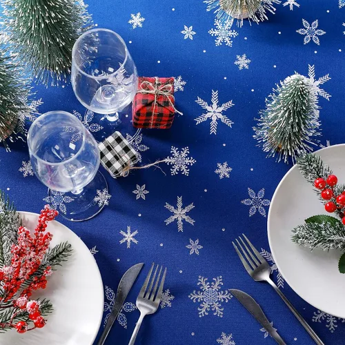 Miniatura 5 de Mixweer 1 Pza Mantel de Copo de Nieve Borde Elástico Ajuste Ceñido Rectangular Cubierta de Mesa Plegable 6 Pies, 30 x 72'' Tela de Poliéster