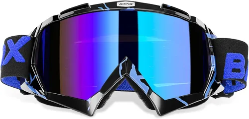 BATFOX Gafas de Motocicleta Gafas Protectoras Moto de Cross Motocross Seguridad ATV Táctica Conducción (Azul Negro, Adulto)