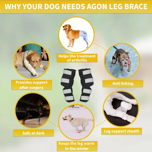 Miniatura 4 de AGON® Par de soporte de hockey para perros con cuerdas de metal y envolturas reflectantes, correas de compresión para la pierna trasera canina