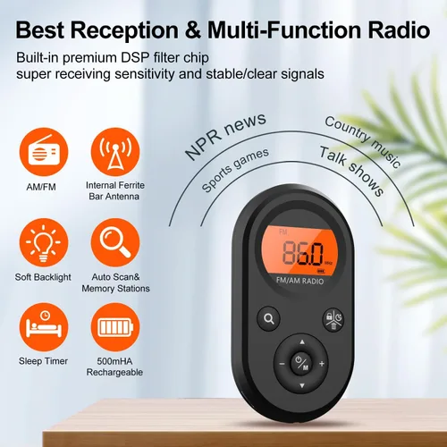 Miniatura 2 de Radio portátil AM FM, radio de bolsillo personal recargable con la mejor recepción, batería de larga duración, auriculares estéreo, pequeñas radios