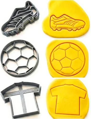 T3D - Juego de 3 cortadores de galletas de fútbol, pelota, zapatos y camiseta de fútbol, adecuado para pasteles, galletas y fondant, molde para