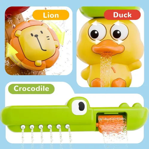 Miniatura 5 de iPlay, iLearn Juguete de baño para niños pequeños de 1 a 3 años, juguete de bañera de pato con ventosa, juego de bañera para niños, juego de ducha