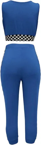 Miniatura 5 de SCORP Conjunto de 2 piezas para mujer con cuello redondo y pantalones ajustados con cordón, Azul Patchwork, M