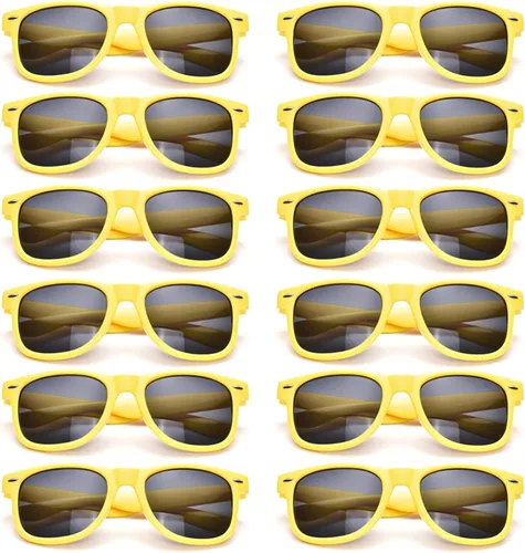 SUNOVELTIES Paquete de 12 lentes de sol retro neón para niños, lentes clásicos de corazón a granel, regalos de fiesta para niños y niñas, disfraz al