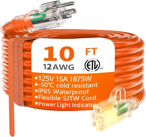 Miniatura 32 de HUANCHAIN Cable de extensión para interiores y exteriores, 50 pies, impermeable, calibre 16/3, flexible, resistente, cable de extensión para Amarillo