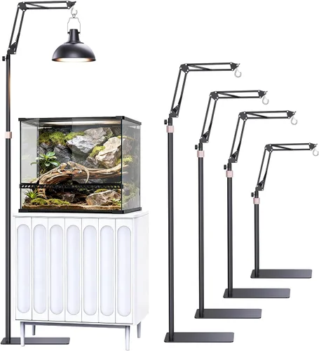 Soporte para lámpara de reptiles, altura libremente ajustable (15.7 a 74.4 pulgadas) con brazo oscilante ajustable de 360°, soporte de lámpara de