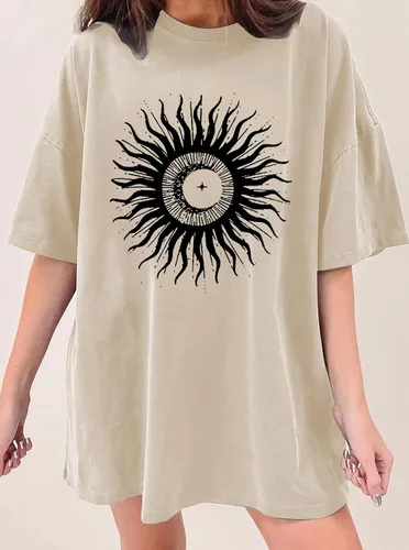Miniatura 4 de CSDAJIO Camiseta holgada de manga corta para mujer, estilo casual, de gran tamaño, cuello redondo, con estampado de verano