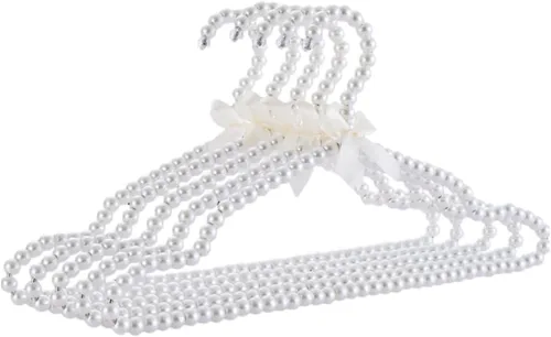 QTMY Paquete de 5 perchas de ropa con lazo de perlas blancas para vestido de novia, ropa para camisa, brasier (5 unidades)