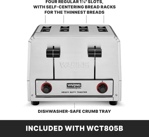 Miniatura 5 de Waring WCT805B - Tostadora comercial de 4 ranuras, tostadora de pan profesional resistente, 360 rebanadas por hora, tostadas uniformemente pan