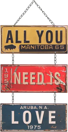 Miniatura 8 de NIKKY HOME Placa colgante de metal con texto en inglés «All You Need is Love» para decoración de habitación de los años 70, 12.01 x 0.2 x 23.82